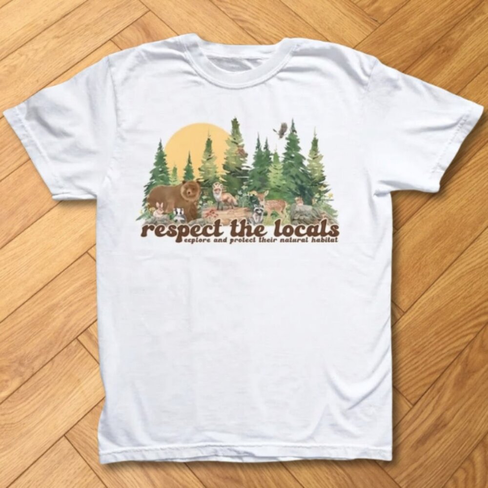 White Respect The Locals Nature Wildlife Graphic Tee Outdoor Shirt